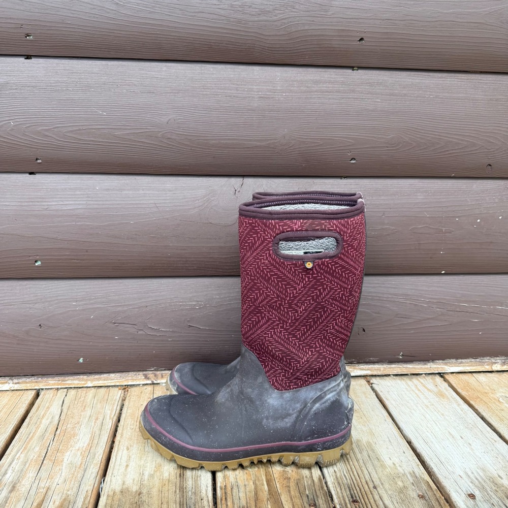 Bogs Whiteout Fleck Winter Boots Womens 10 Burgundy Waterproof Insulated